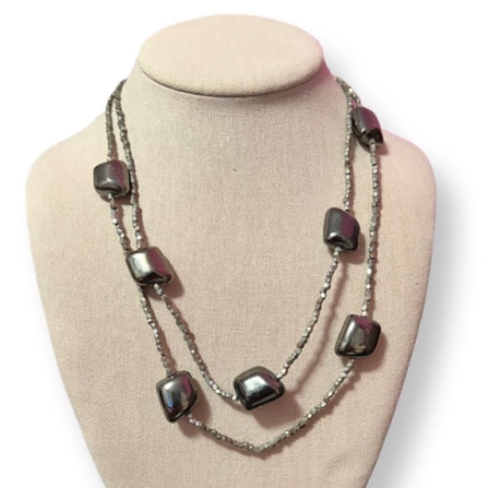 Vintage Chico’s Double Strand Silver And Gunmetal Bead Necklace